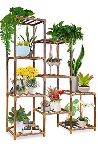 Plant Stand, 3 Tier 9 Potted Wood Large Multiple Layer Flower Stands