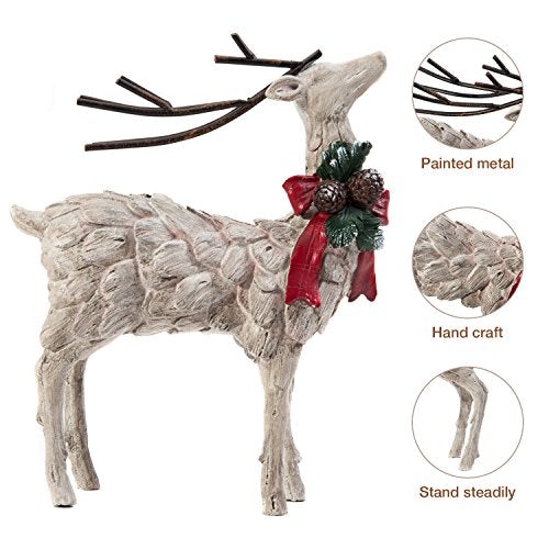 Resin Holiday Figurine Decorative Christmas Deer Tabletop Statue Decor, 2 Pack