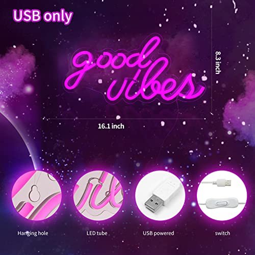 Good Vibes Neon Signs for Wall Decor Powered by USB