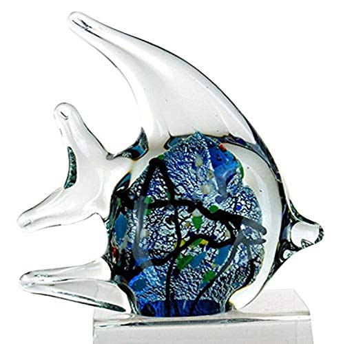 4.5" Bubble Angel Fish Glass Blown Decorative Figurine, Blue