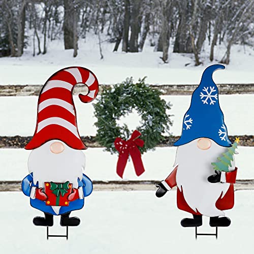 33 Inch Christmas Decoration 2 Pack Garden Metal Gnome Stakes