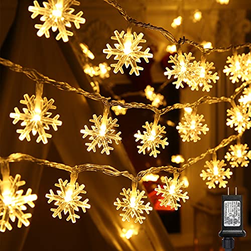 Christmas Snowflake String Lights, 49 ft 100 LED Connectable  (Warm White)