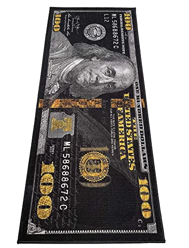 Black 100 Dollar Bill Runner Rug