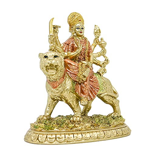 Hindu Goddess Durga Statue on Tiger Figurines Small Decoration Idol Figurine