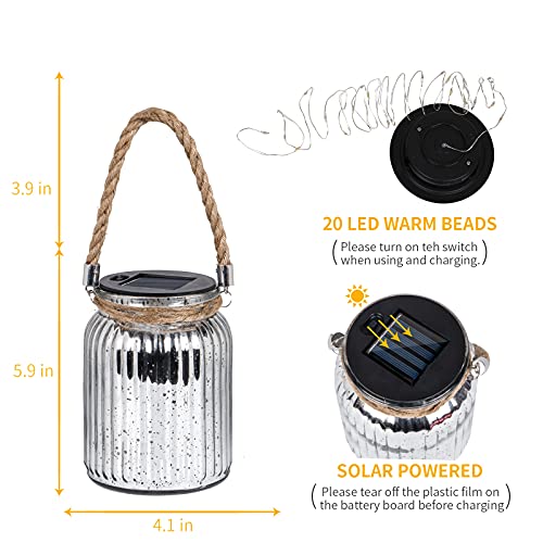 2 Pack,20 LED Solar Mercury Glass Mason Jar Hanging  Christmas Lights