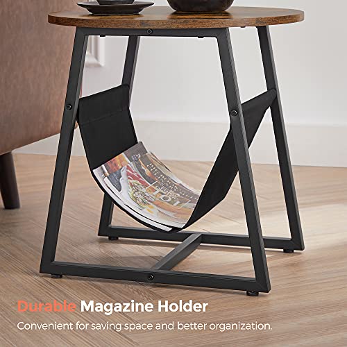 Round End Table w/ Pocket, Side Table, Industrial Style, Rustic Brown & Black