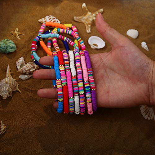 14 PCS Heishi Rainbow Vinyl Disc Beads String Stack Bracelet Surfer Stretch Cord Bracelets