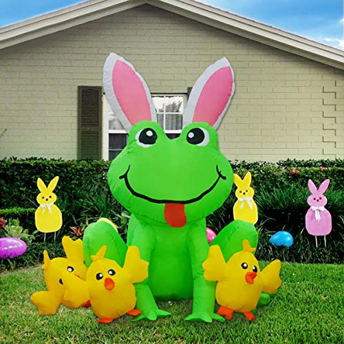 3.6 FT Easter Inflatables Frog & Chicks  w/ LED Lights 