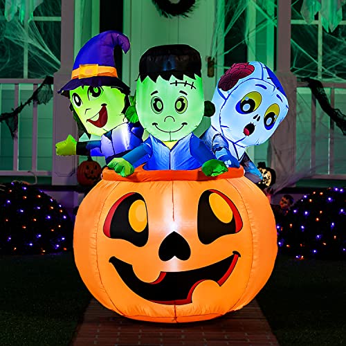 5 FT Tall Halloween Inflatable Three Characters on Pumpkin w/ LED
