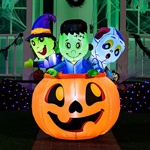 5 FT Tall Halloween Inflatable Three Characters on Pumpkin w/ LED