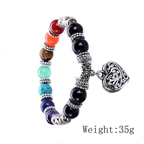 10MM 7 Chakra Religion Healing Balance Stone Beaded Bracelet Yoga Reiki Charm Heart Bracelets