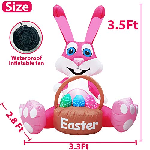 3.5 Foot Inflatables Bunny Easter Decorations w/  Led Lighted Tether Stakes