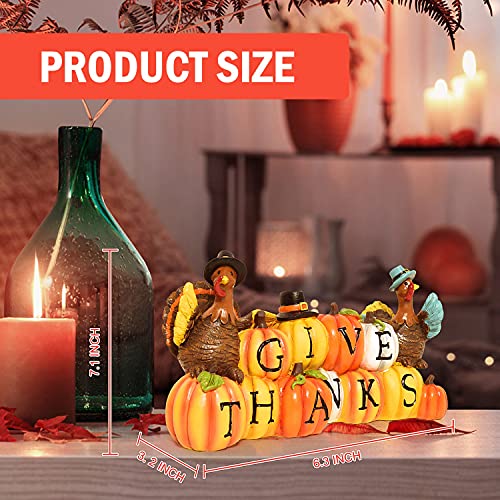 Thanksgiving Hand-Painted Give Thanks Pumpkin & Turkey, Resin Figurine Turkey Harvest Decorations