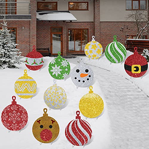 12 Pieces Christmas Balls Yard Sign Lawn Decorations