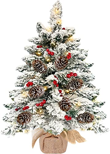 [ Snow Flocked & Timer ] Pre-lit Tabletop Christmas Tree Decoration