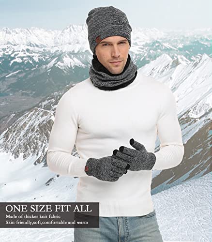Winter Beanie Hat Scarf Touchscreen Gloves Set for Men & Women
