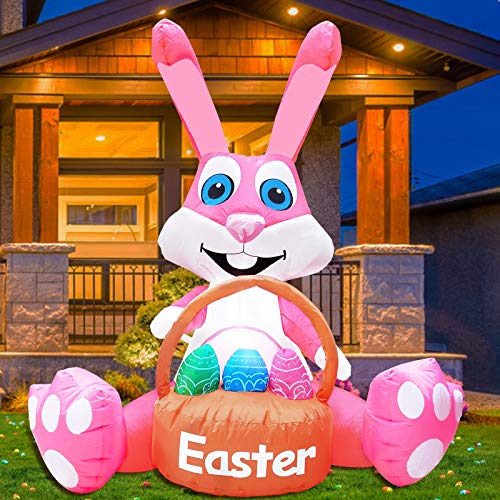 3.5 Foot Inflatables Bunny Easter Decorations w/  Led Lighted Tether Stakes