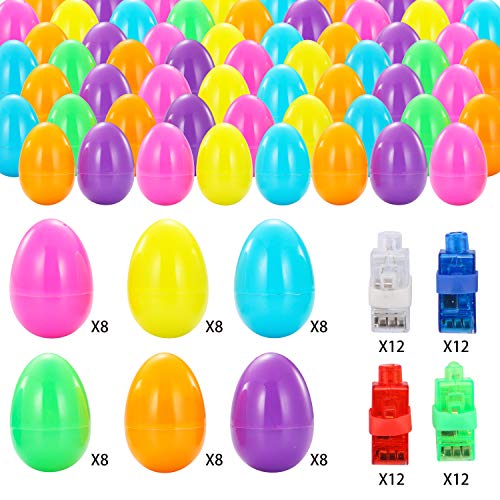 48 Pcs Pre-filled Glow in Dark Easter Eggs w/ Bright Finger Lights for Kids Easter Eggs Hunt