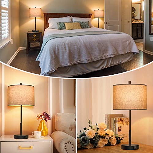 Set of 2  Dimmable Table Lamps w/ 2 USB Ports 2 LED Bulbs Included