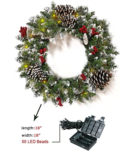 18 inch Prelit Christmas Wreath with Lights, Winter Snowflake Hanging Decoration