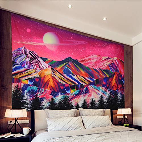 Trippy Mountains Planet Tapestry Pink Nature Landscape Wall Decoration