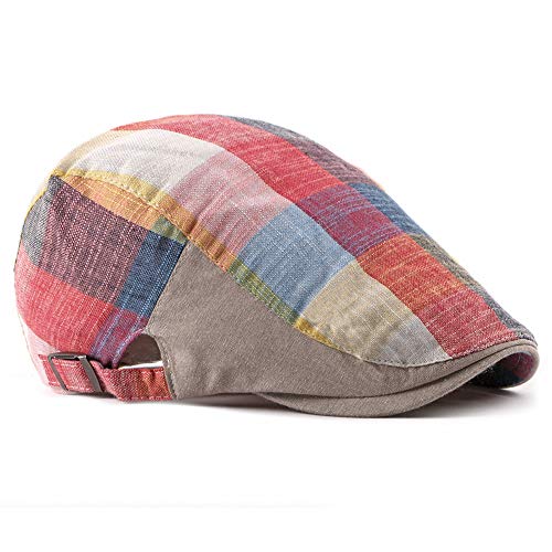 Men Adjustable Colorful Striped Plaid Ivy Newsboy Cabbie Gatsby Cotton Caps