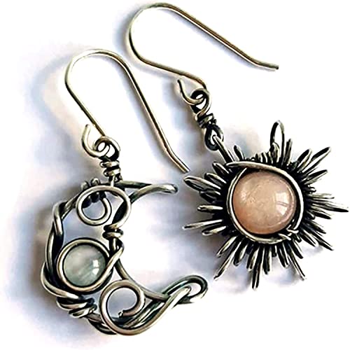 Boho Opal Sun & Moon Drop Dangle Earrings for Women