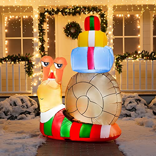 6 FT Christmas Inflatable Cute Snail w/ a Stack of Gifts