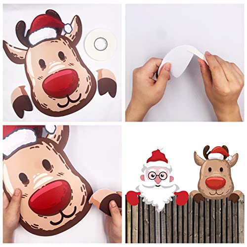 2 Pieces Christmas Fence Peeker Decoration - Santa Claus and Elk Peeking Garden Yard Decor