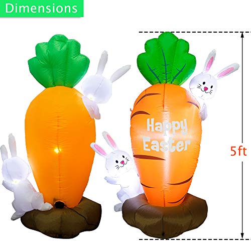 5 ft Easter Inflatable Decoration - Bunnies w/ Giant Carrot & Built In LEDs