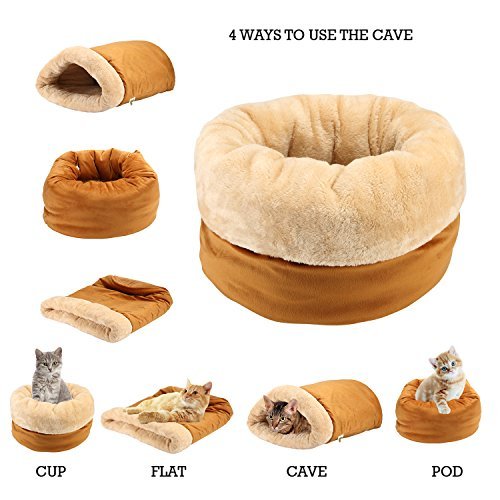 Self Warming Cat Cave Bed w/  4-Way Cat Hideaways