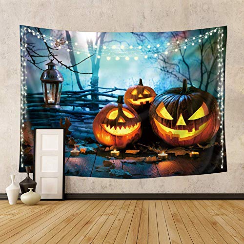 Nightly Spooky Forest Terror Halloween Pumpkins Lantern Wall Hanging Tapestry 60x80 Inch