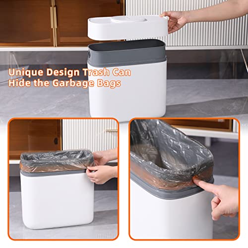 Trash Can w/ Press Type Lid | 14L Slim Plastic Narrow  Garbage Can