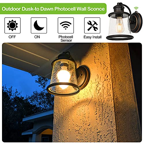 2 Pack Sensor Dusk to Dawn Outdoor Wall Lanterns, Anti-Rust w/ Clear Seeded Shade,