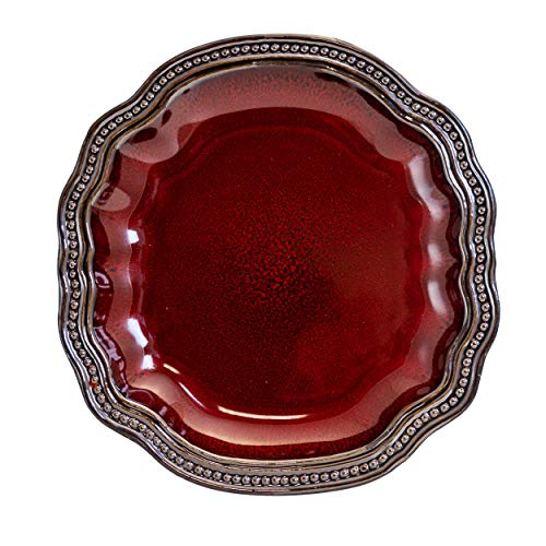 Round Stoneware High Class Dinnerware Full Service Set, Dark Red