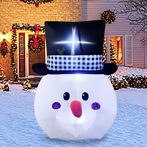 6ft Inflatable Snowman Head w/ Built-in LED Lights, Large Christmas Decoration