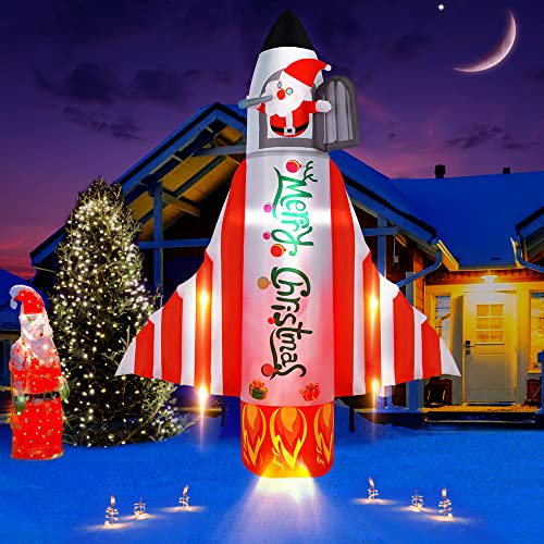 8FT Christmas Inflatable Santa Claus on Rocket w/ LEDs