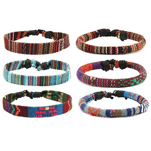 6 Wrap Bracelets Men Women, Hemp Cords Ethnic Tribal Bracelets Wristbands (Mix 6 Wrap)