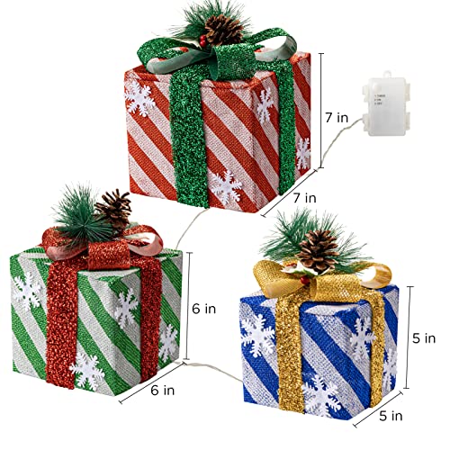 Set of 3 Christmas Lighted Gift Boxes w/ Bows