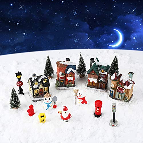 16 Pcs LED Christmas Village Houses Towns Scene Set Decorations