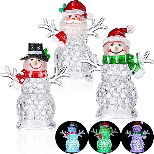 3 Pieces Christmas Snowman Figurines w/ Battery, Crystal Light Up