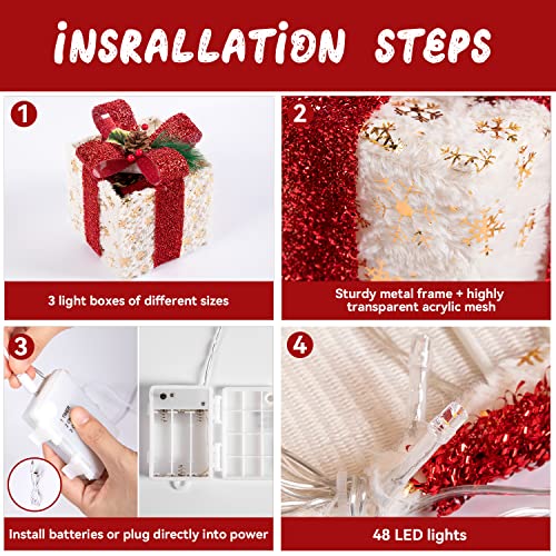 Set of 3 Christmas Lighted Gift Boxes