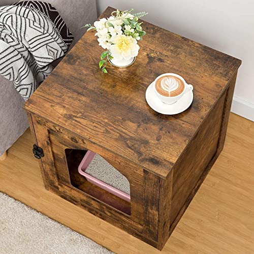 Hidden Cat Litter Box Enclosure w/ Door,Rustic Brown