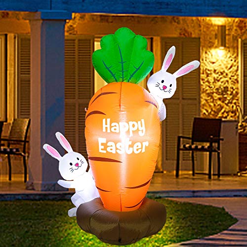 5 ft Easter Inflatable Decoration - Bunnies w/ Giant Carrot & Built In LEDs