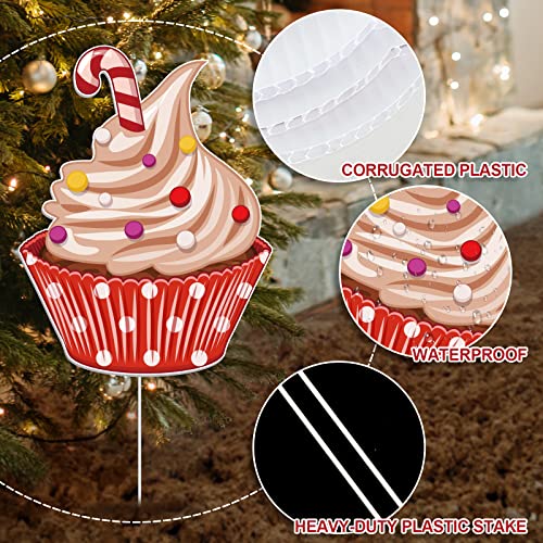 8Pcs Christmas Yard Sign w/ 16Pcs Stakes Cupcake Candy Lawn Sign