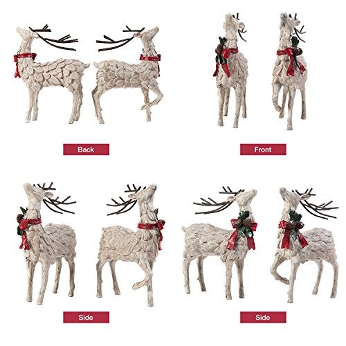 Resin Holiday Figurine Decorative Christmas Deer Tabletop Statue Decor, 2 Pack