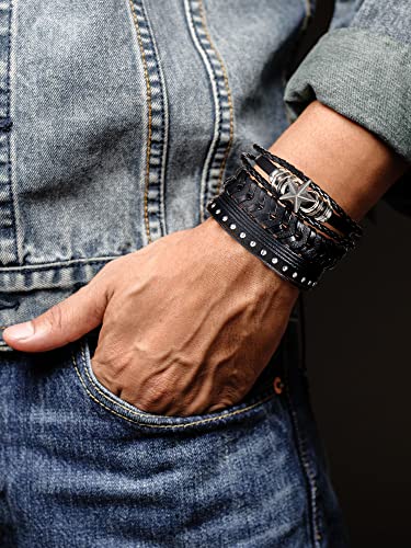 6 Pieces Punk Studded Leather Rivets Bracelet Cuff (Retro Style)