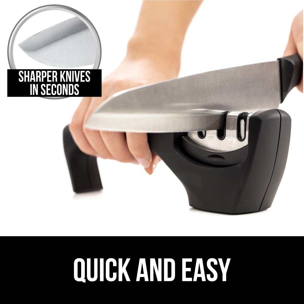 Easy to Use Knife Sharpener, 3 Sharpening Options to Help Polish, Sharpen & Repair, Jet Black