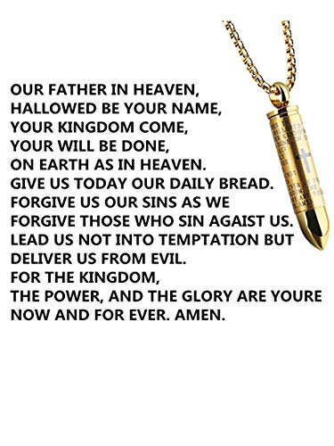 Gold Lord's Prayer Cross Bullet Pendant Stainless Steel Necklace for Men