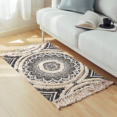 Boho Mandala Runner & Area Rug, Black and Cream